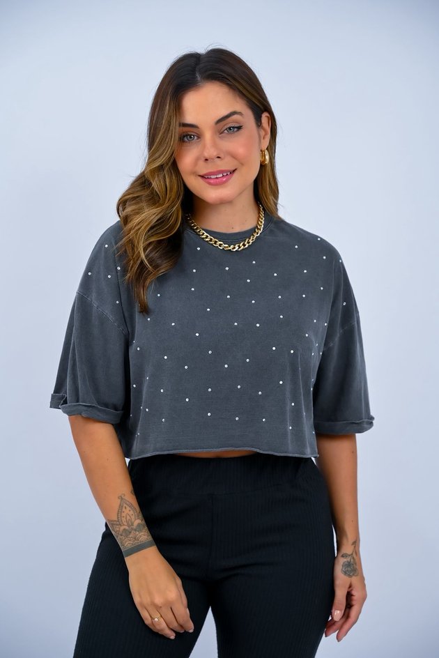 Blusa Cropped Brilho Strass