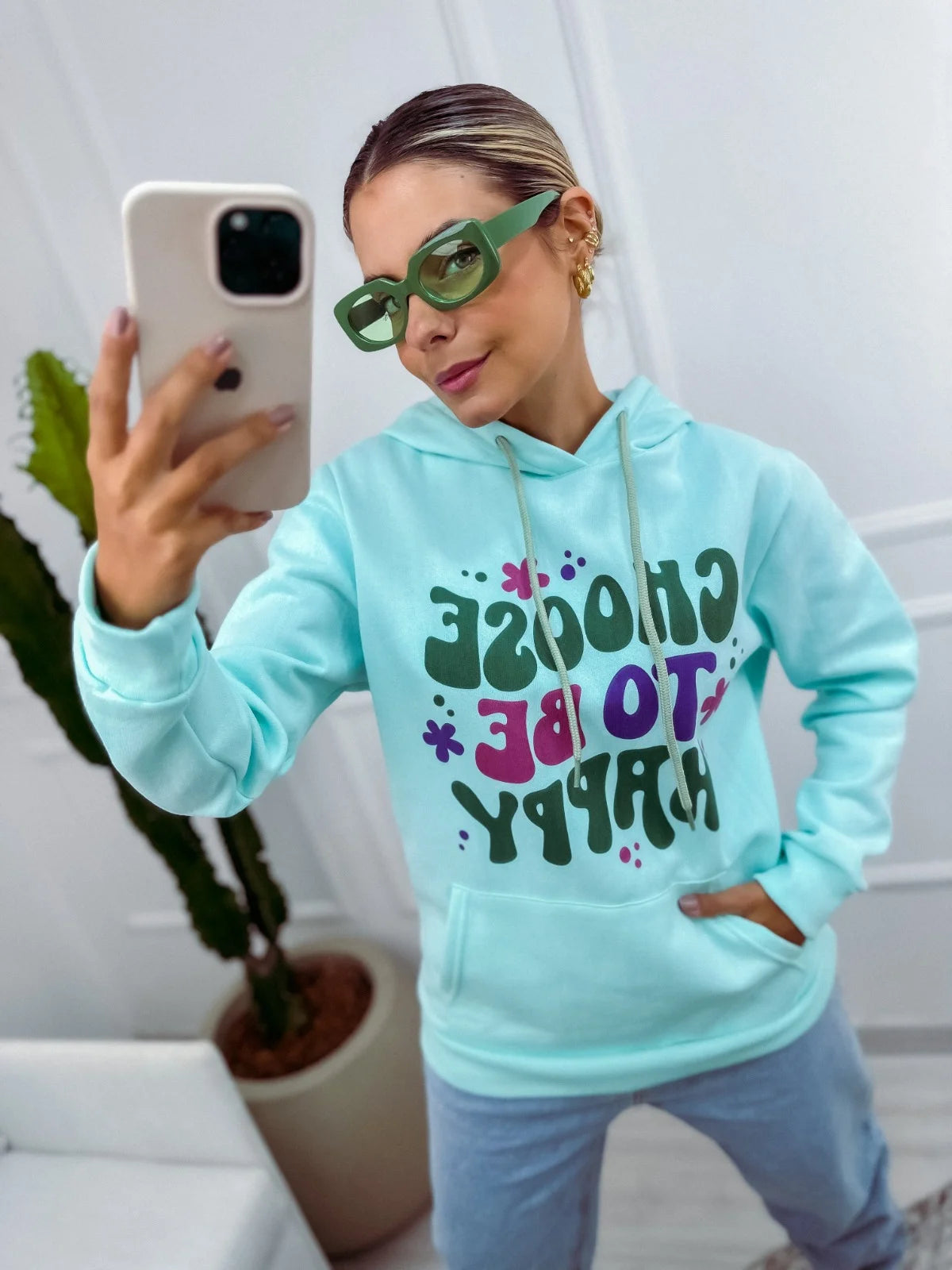 Blusão de Moletom com Capuz Choose To Be Happy